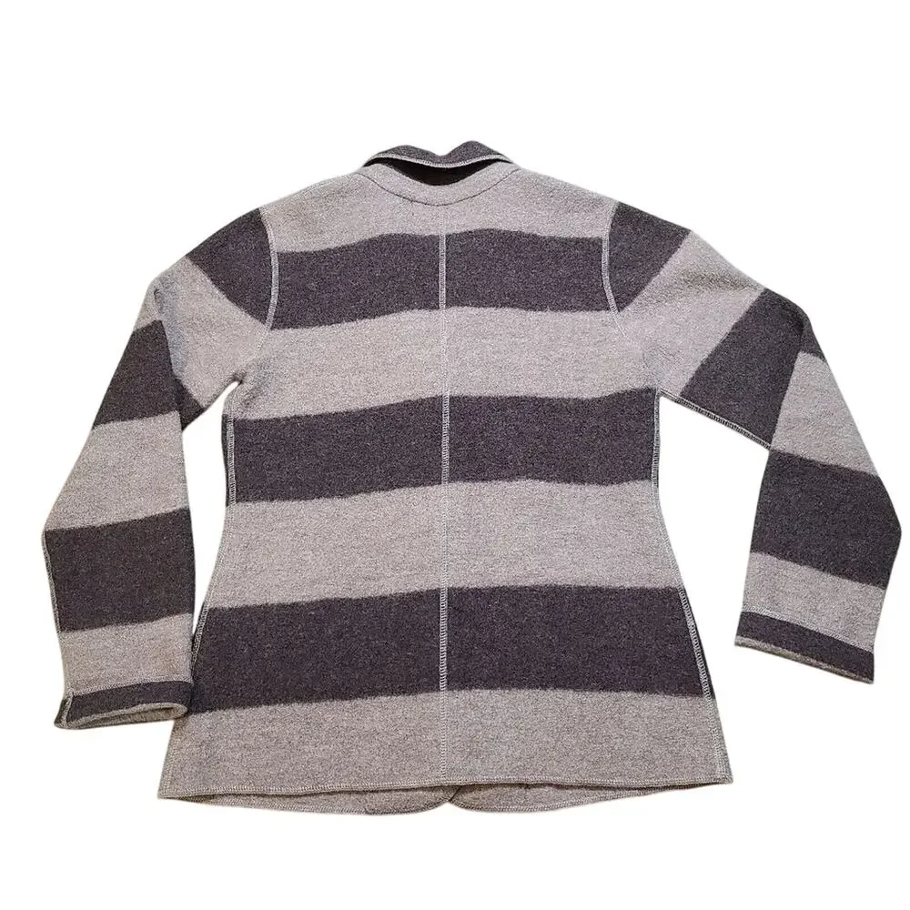 VTG Harve Benard Womens Brown Academia Cardigan Small Boiled Wool Stripe Sweater